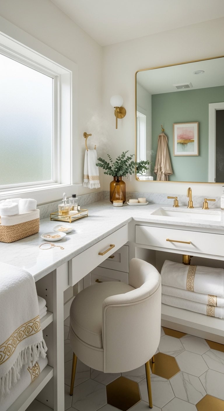 glamorous vanity stool with gold accents