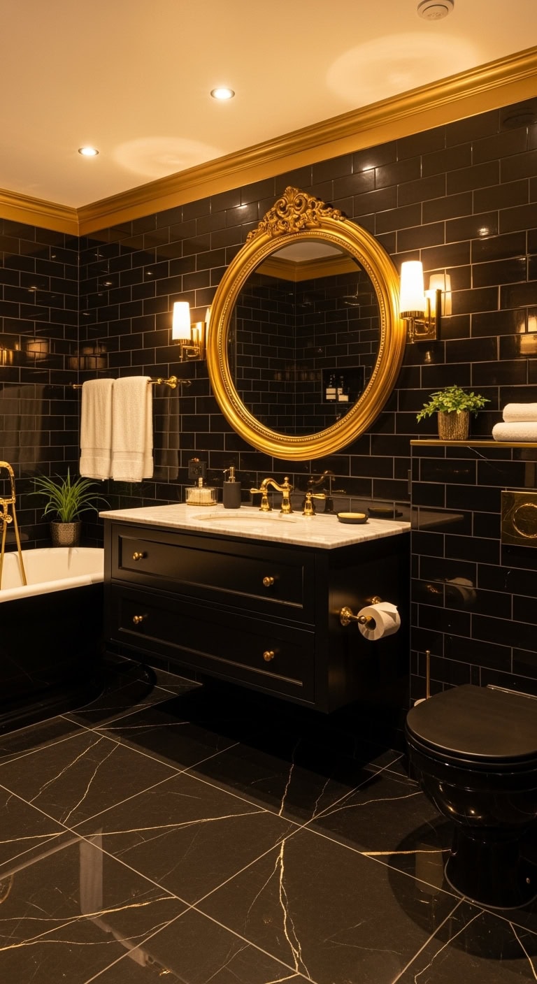 glamorous gold framed vanity mirror centerpiece