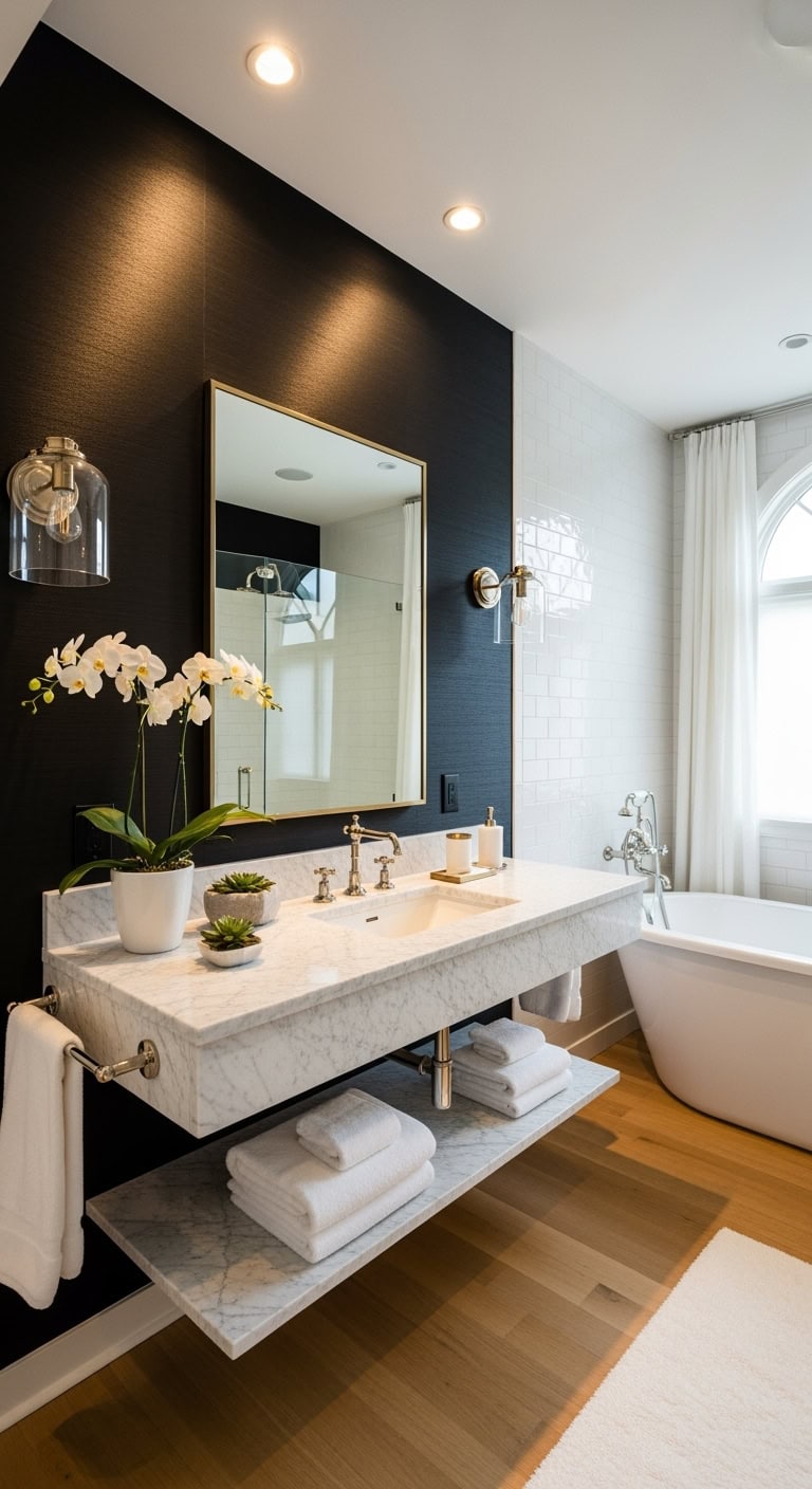 luxurious textured black bathroom wallpaper options