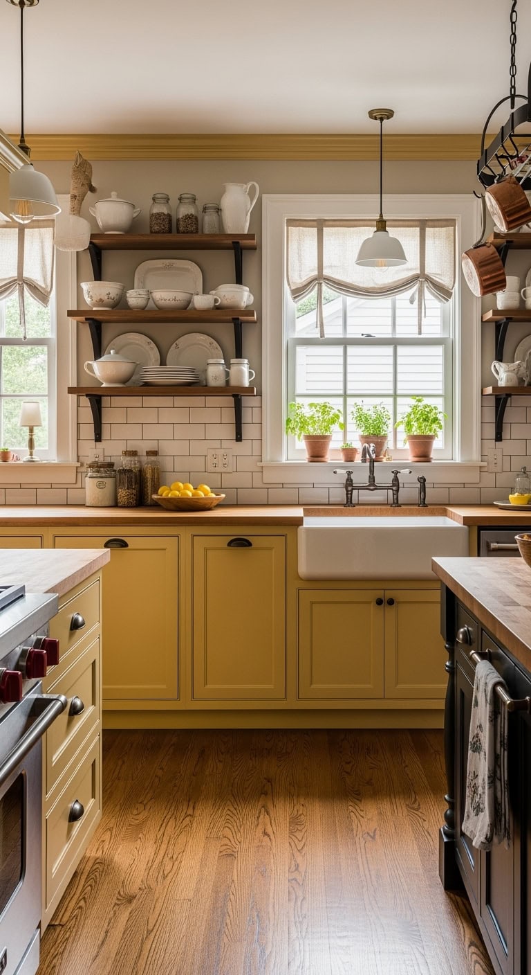 cozy traditional mustard kitchens