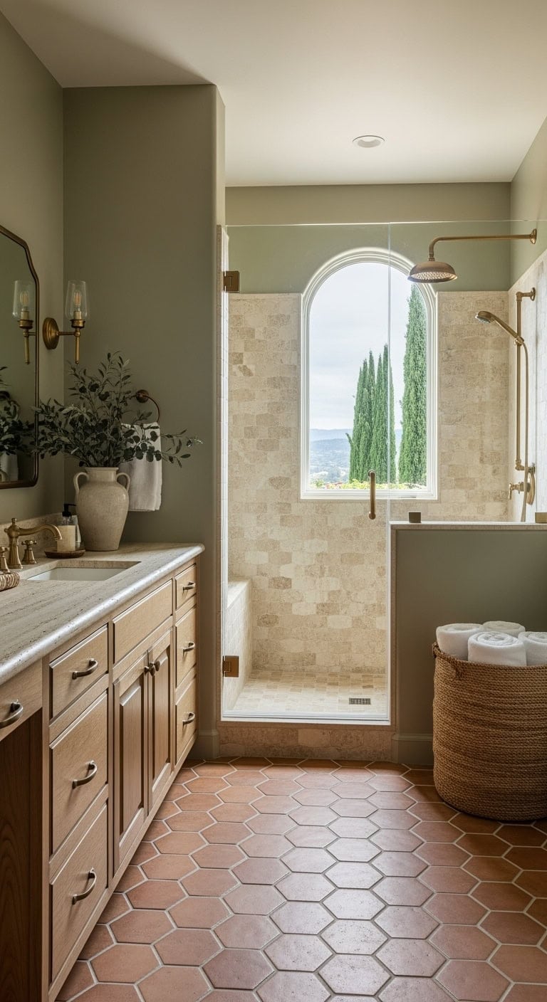 mediterranean olive terracotta bathroom