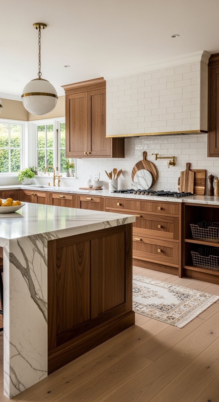 walnut cabinets with calacatta