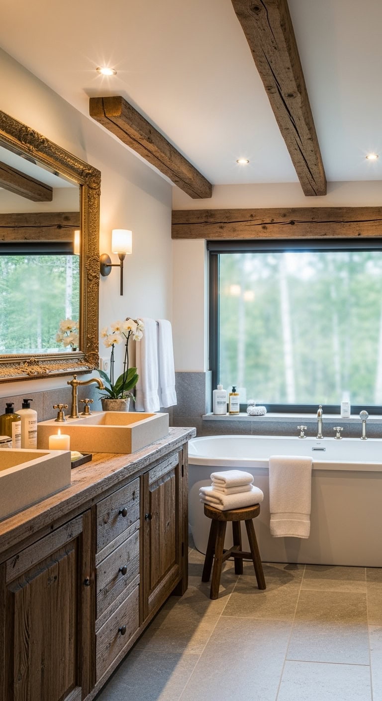 reclaimed beam spa inspired bathroom