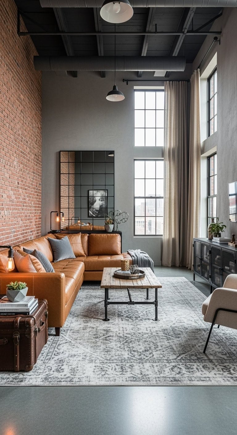 industrial brick warm leather