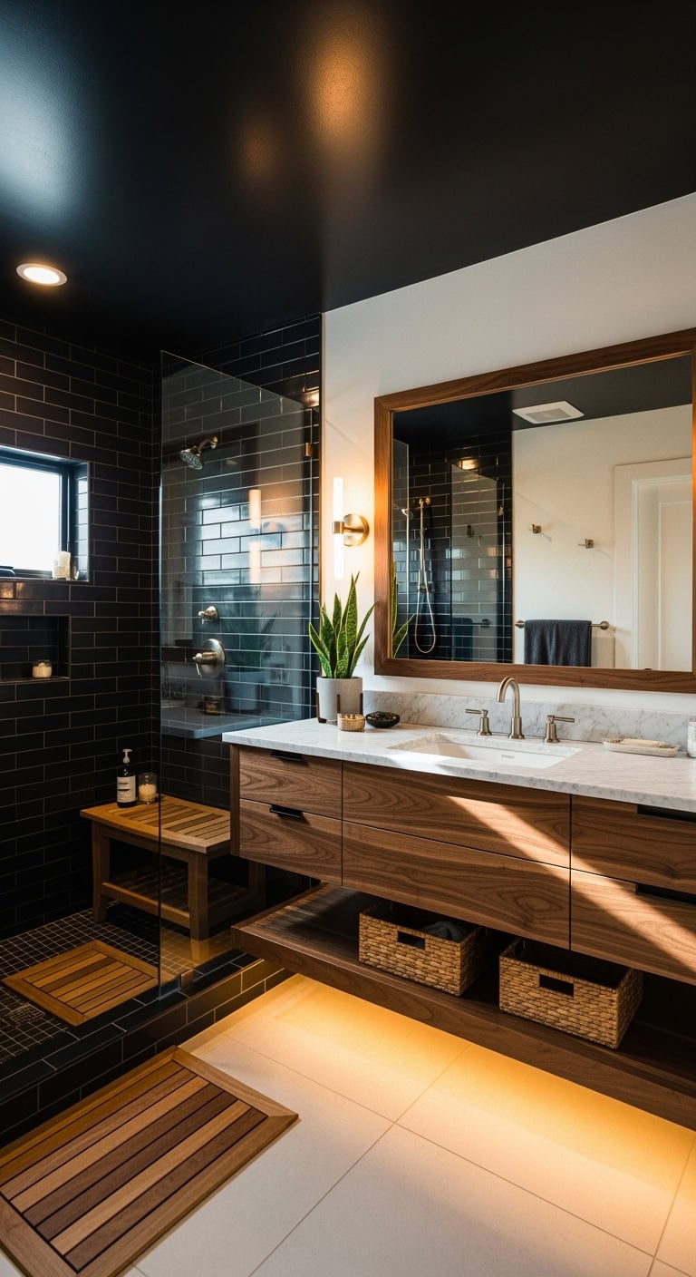 moody earthy spa like bathroom design