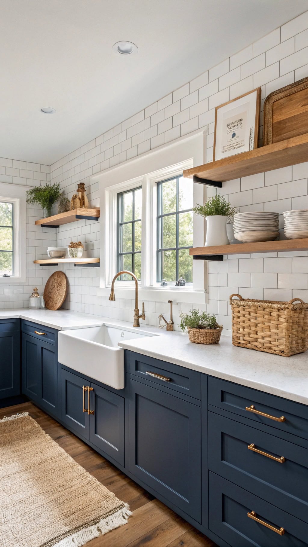 timeless navy shaker cabinets