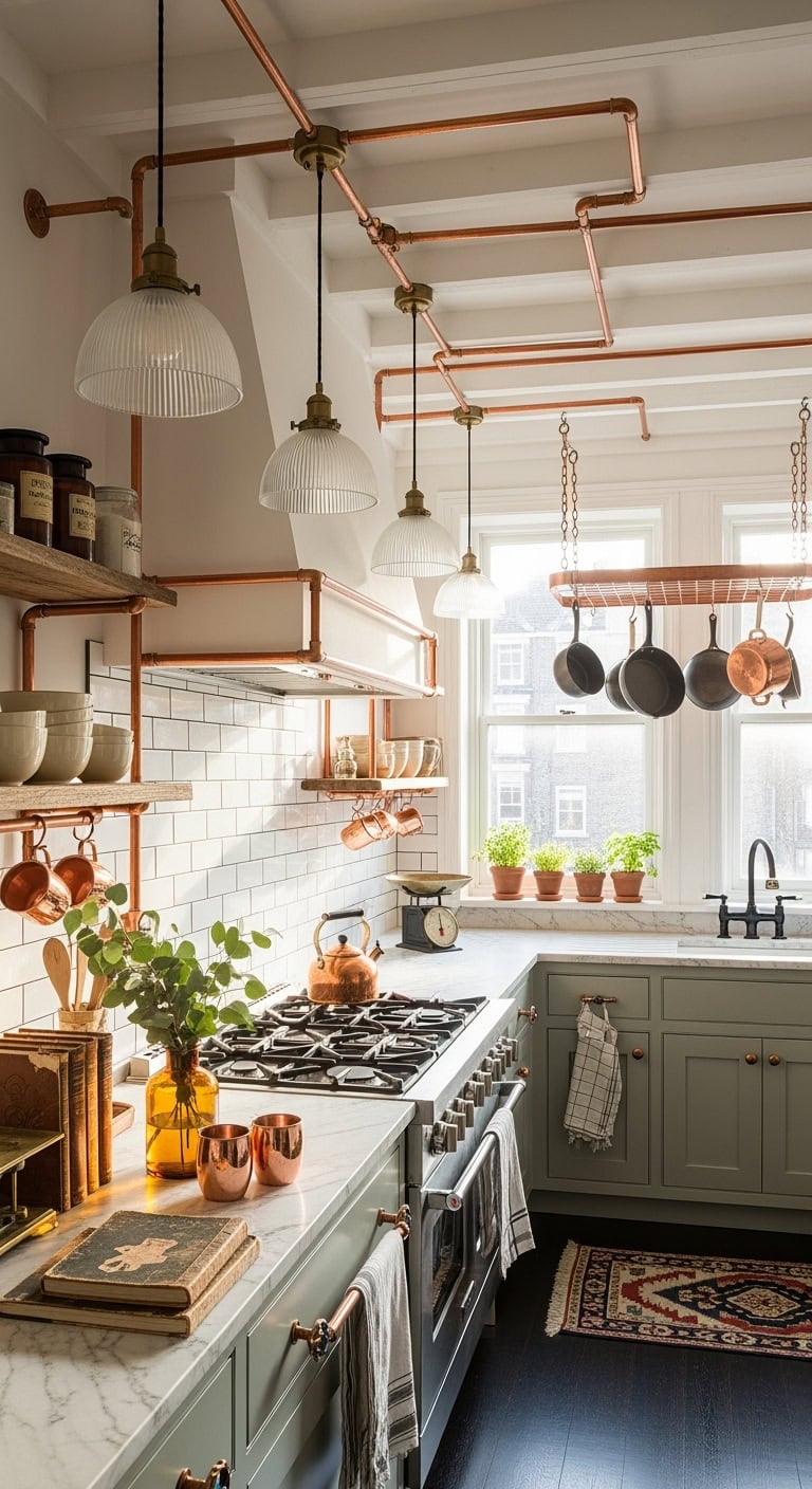 functional industrial victorian kitchen accents