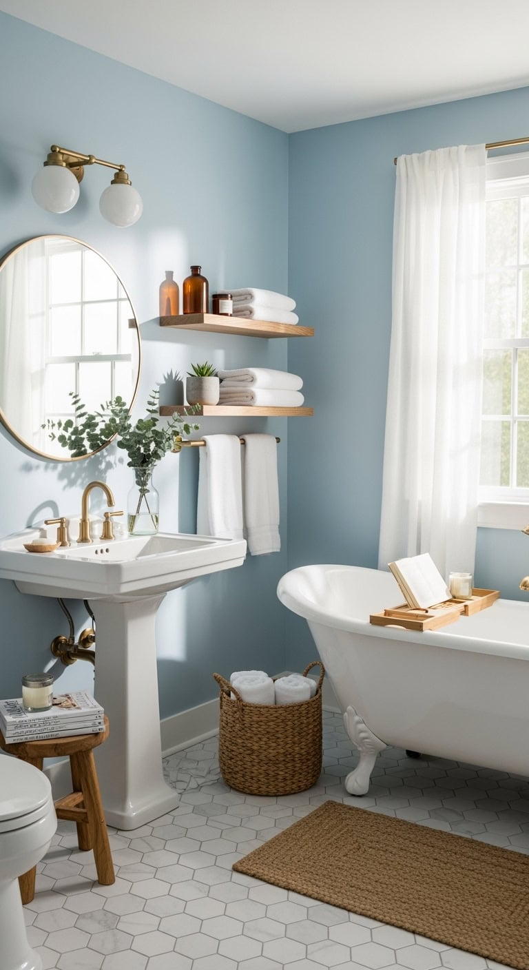zen like calming blue bathroom sanctuary