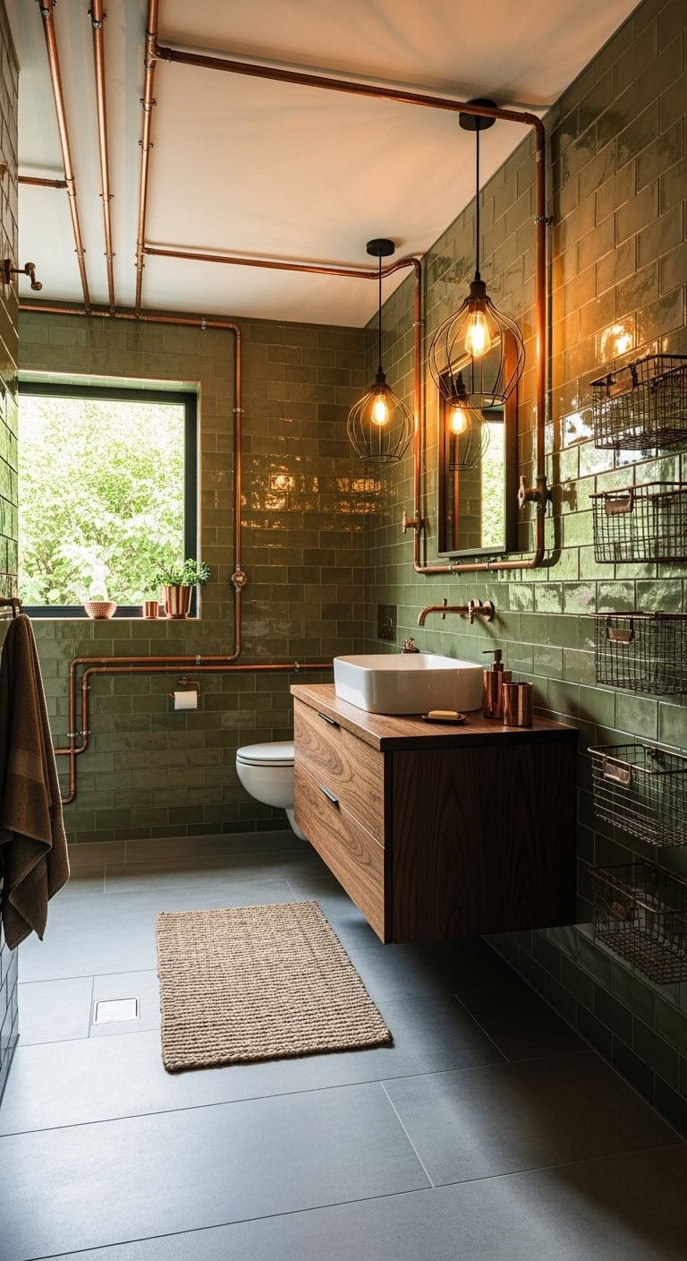olive green industrial bathroom