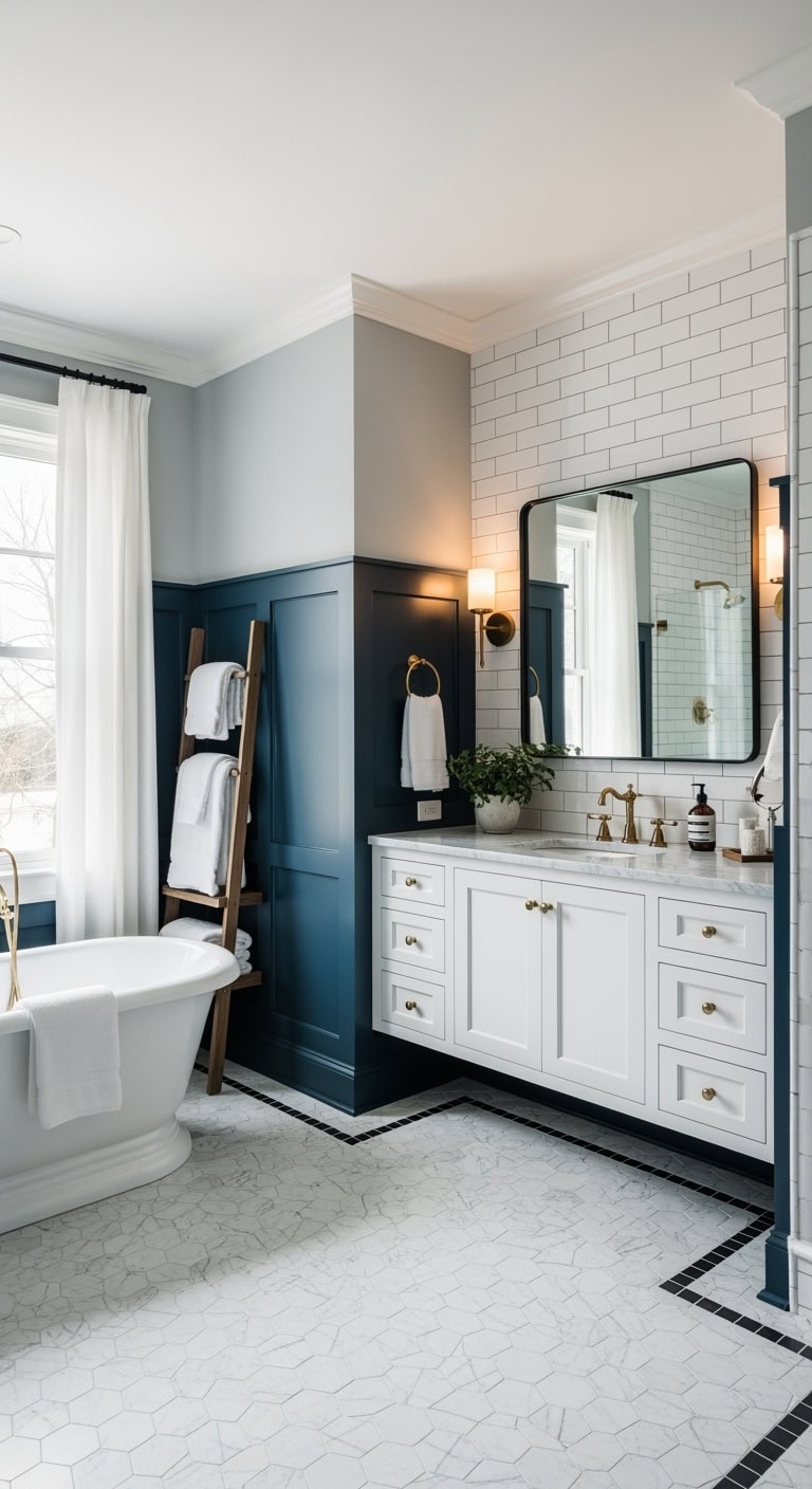 coastal chic blue and white wainscoting
