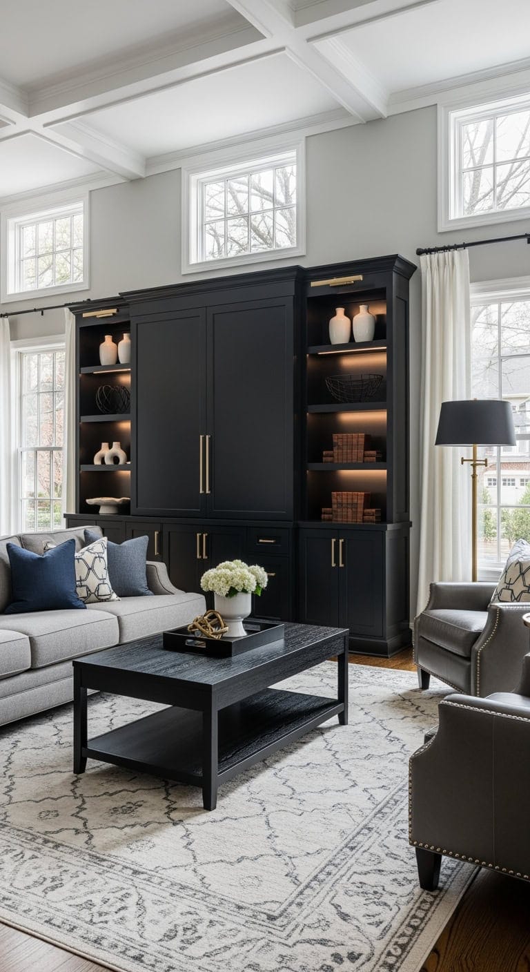 transitional black built in entertainment