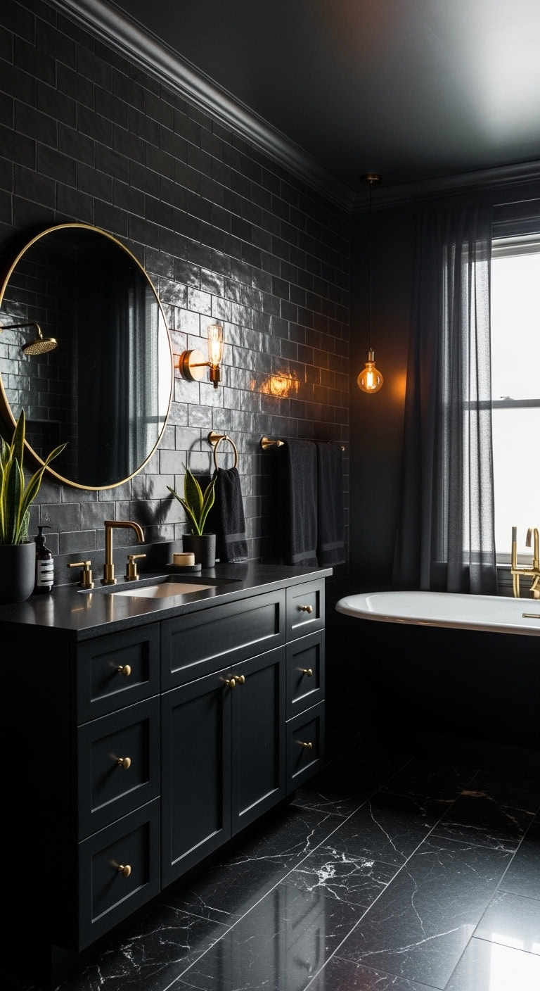 atmospheric sultry sophisticated moody black bathroom