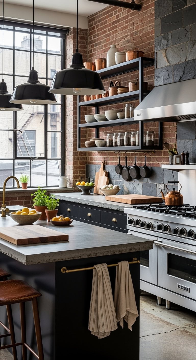 rugged exposed urban industrial kitchen