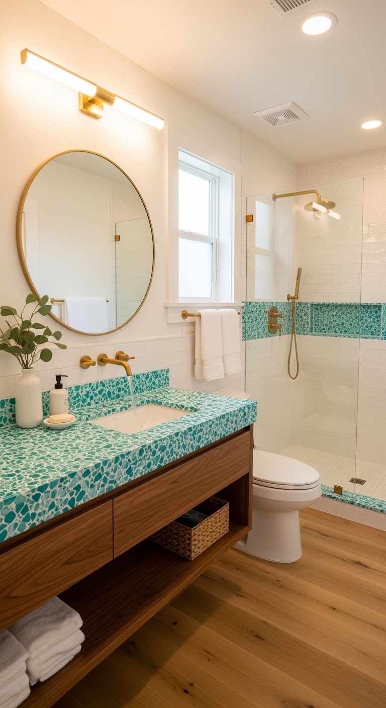 trendy speckled aqua terrazzo countertop design