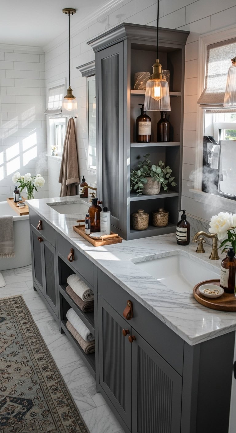 understated elegant gray vanity centerpiece