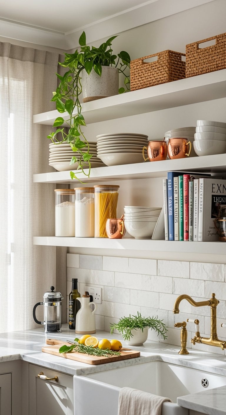 cashmere open shelving organized showcase