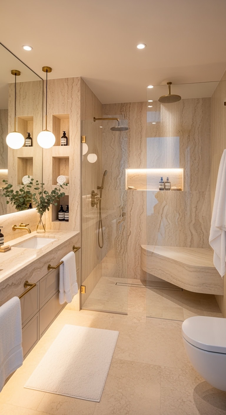 luxurious marble shower bench design