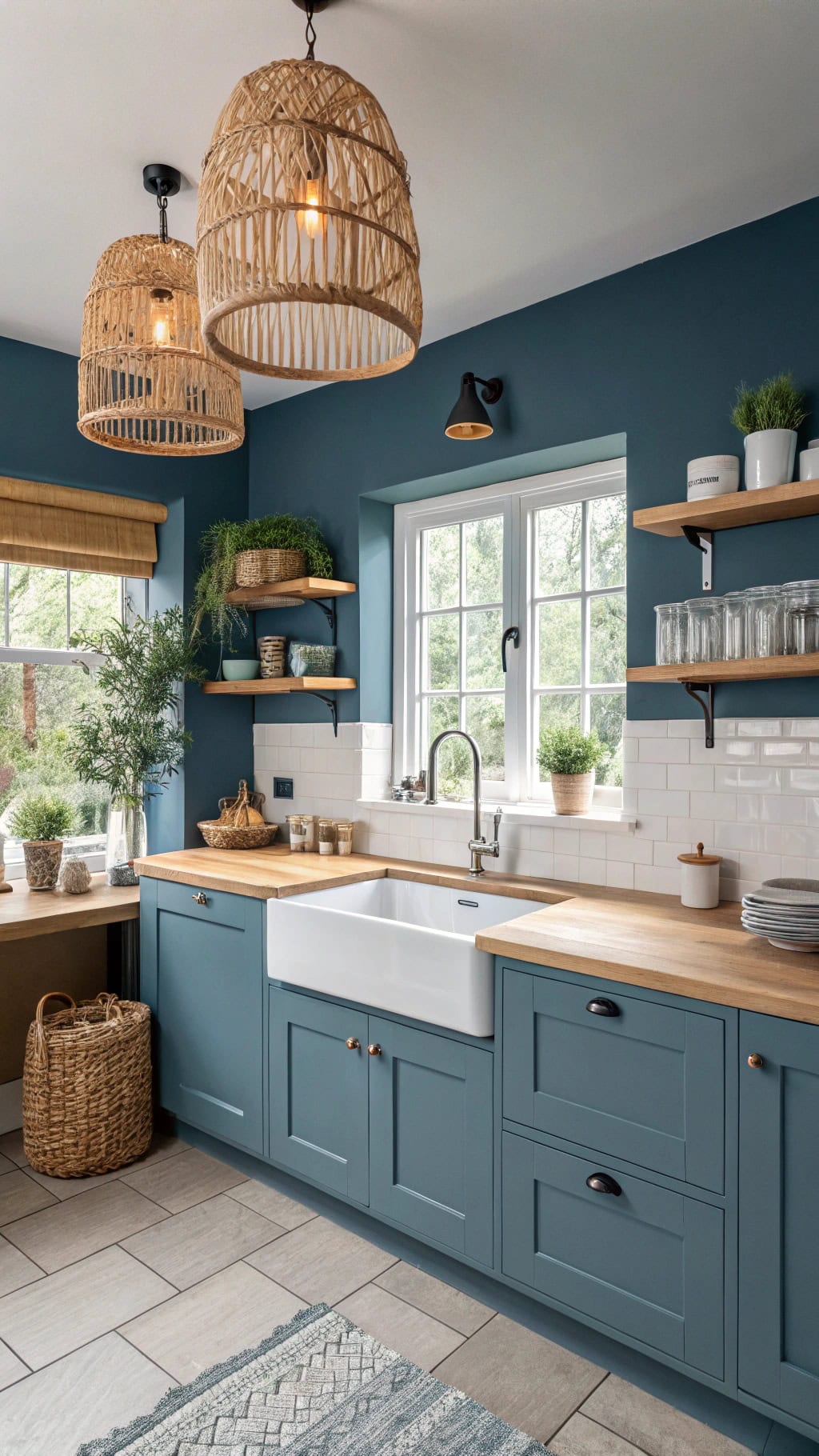 light wood and petrol blue