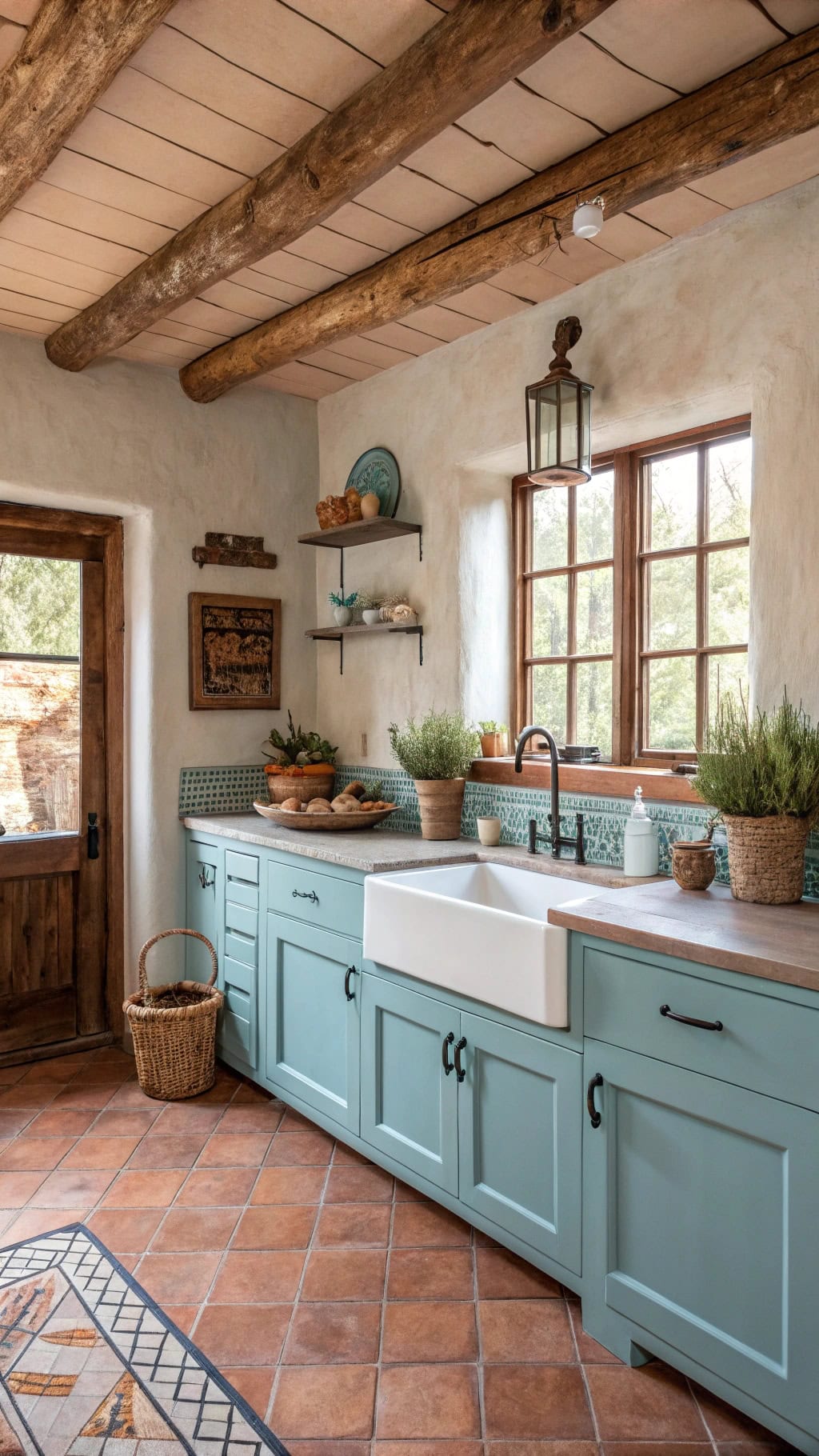 southwest inspired blue kitchen
