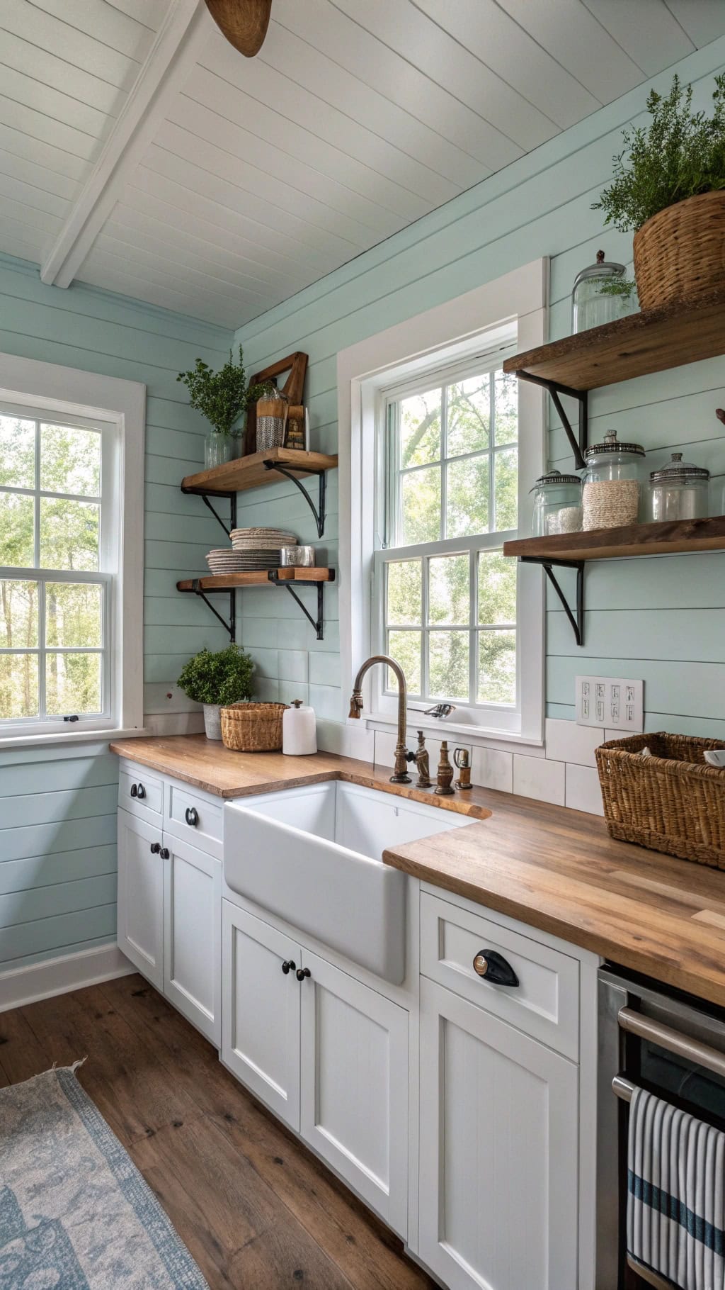 light blue farmhouse kitchen