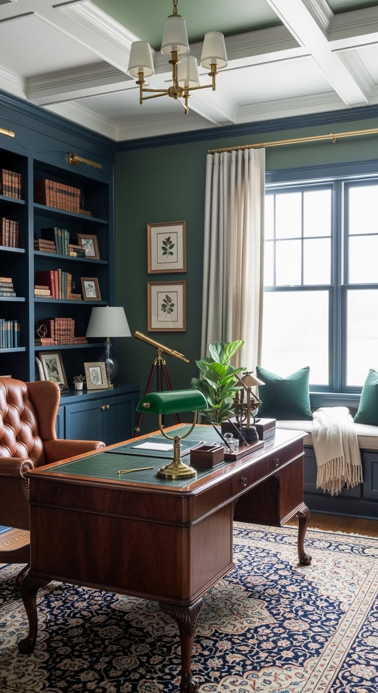 moody sophisticated navy office sanctuary