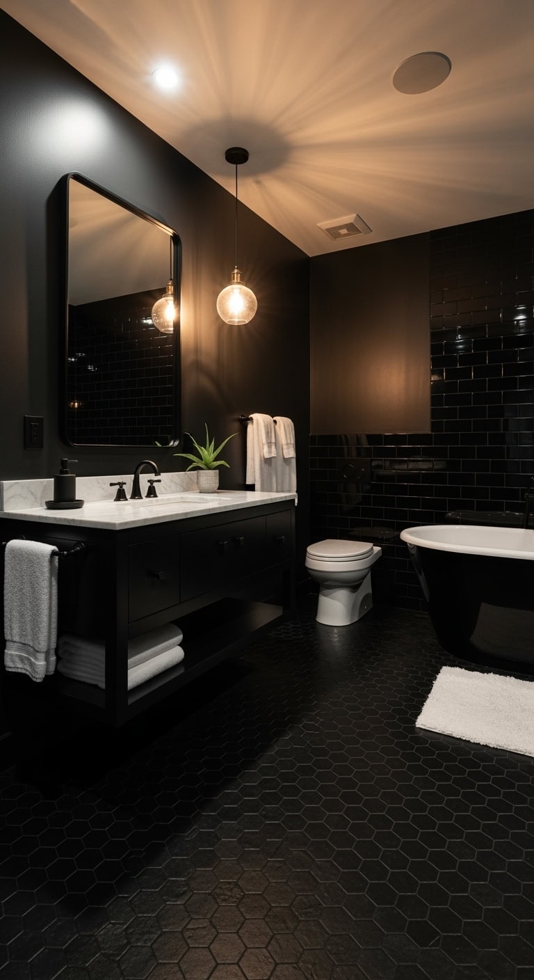 dramatic durable diverse black bathroom floors