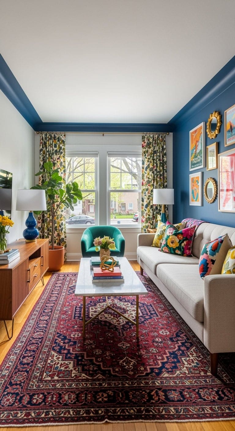 beige sofa bold eclectic accents