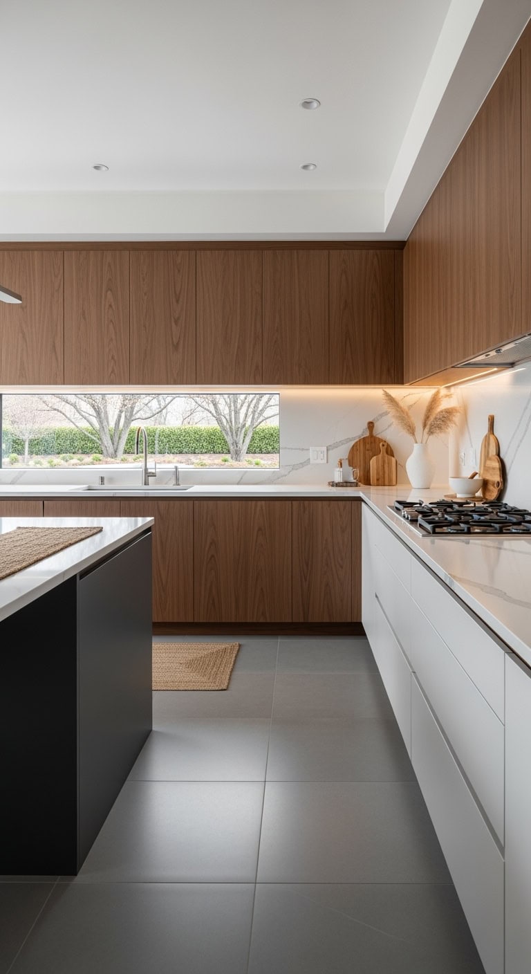 streamlined walnut cabinets hidden hardware