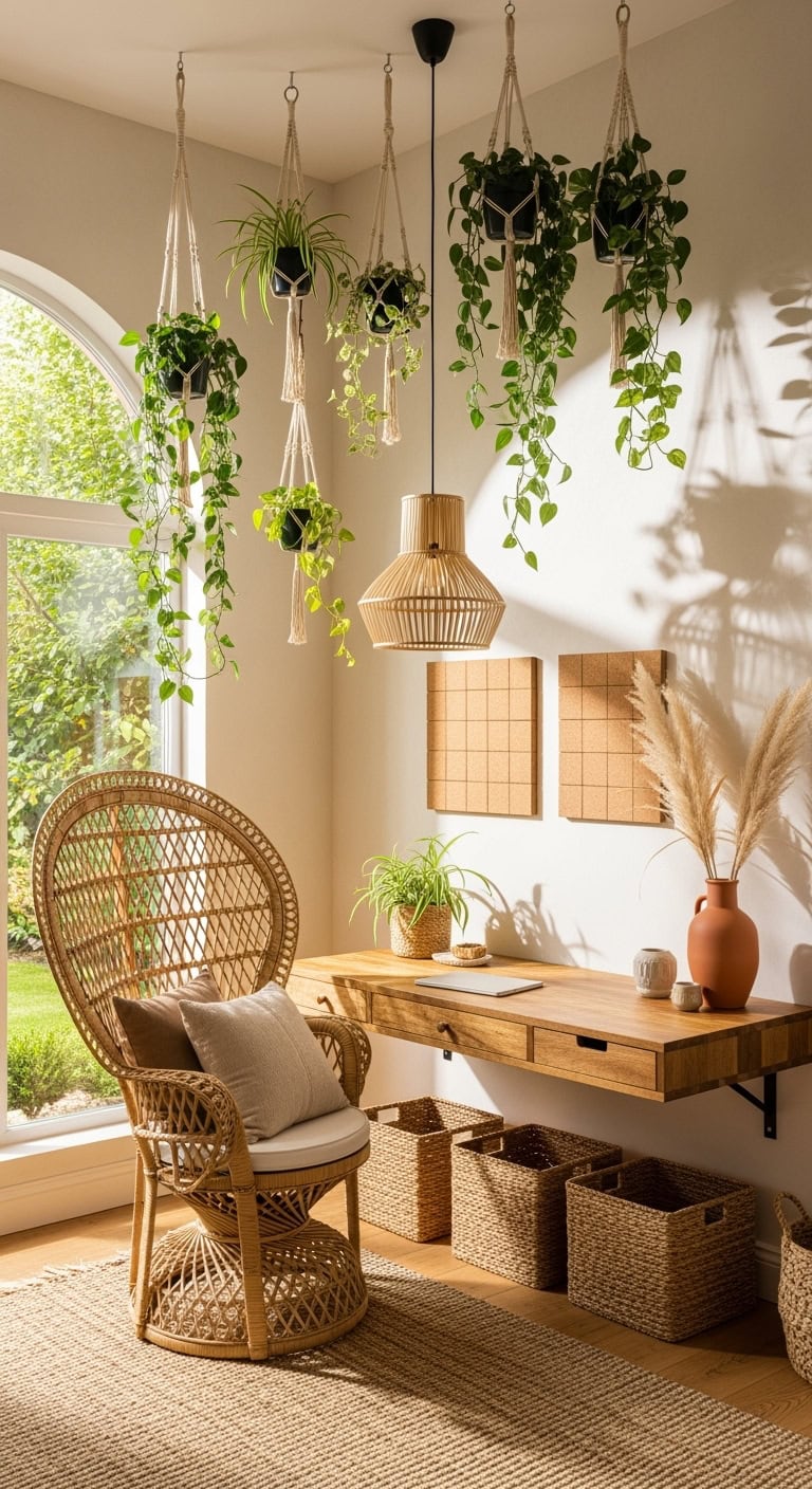 bohemian rattan woven workspace