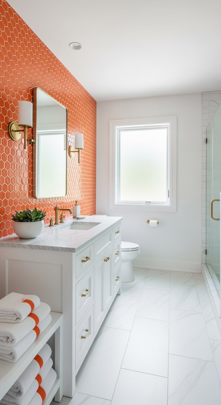 tangerine geometric mosaic backsplash