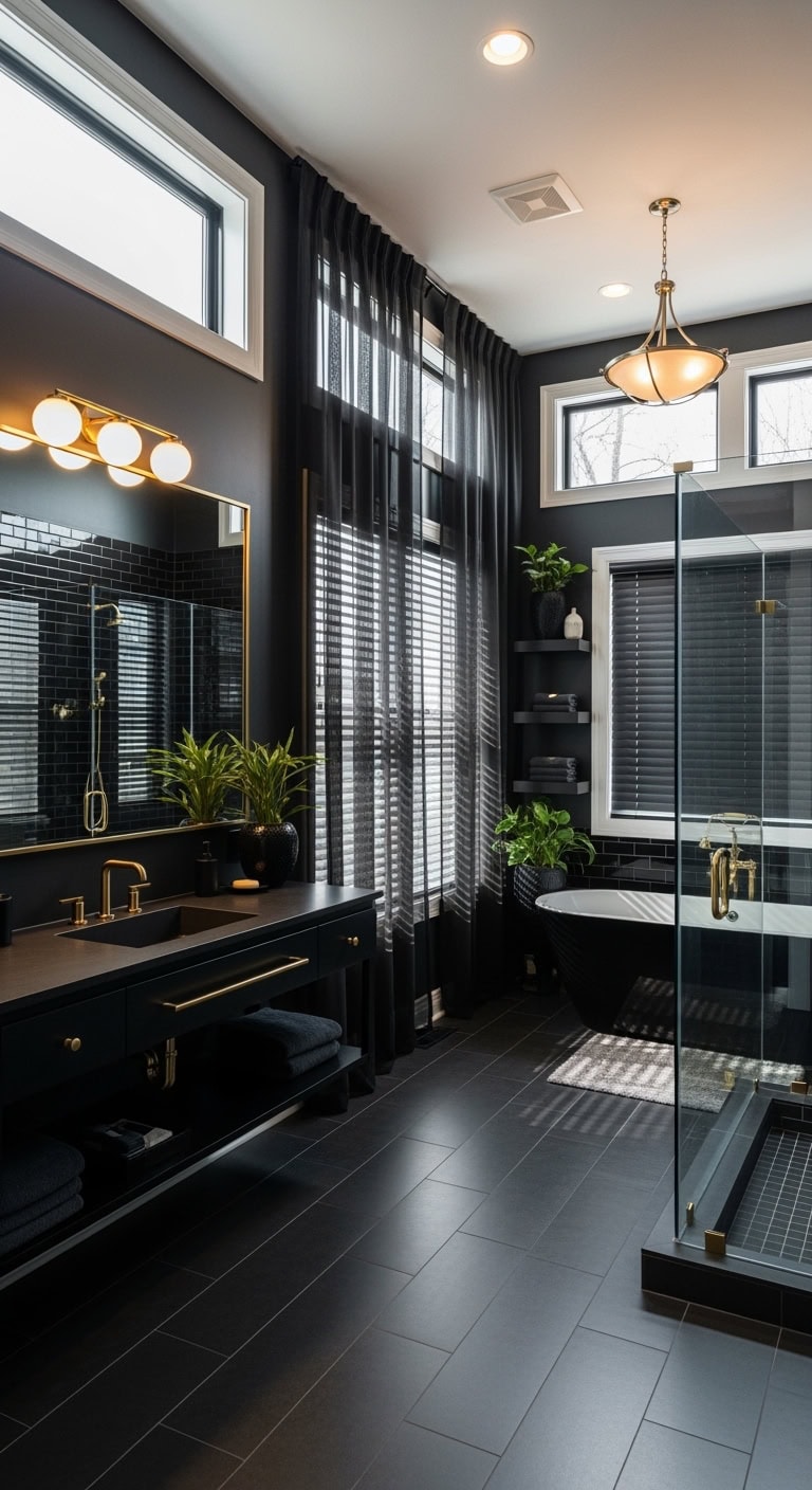 sophisticated moody dramatic midnight window treatments