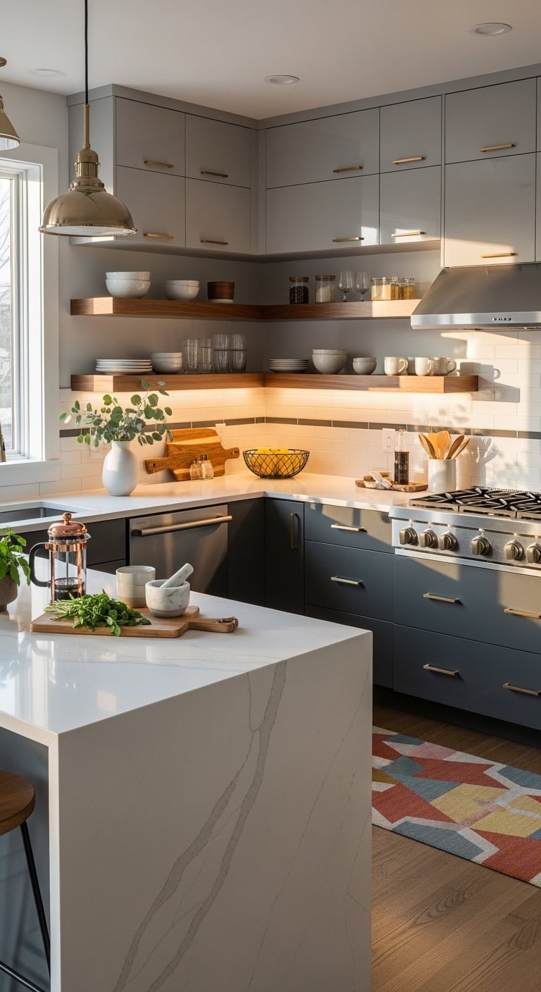 sophisticated warm contemporary contrasting gray design