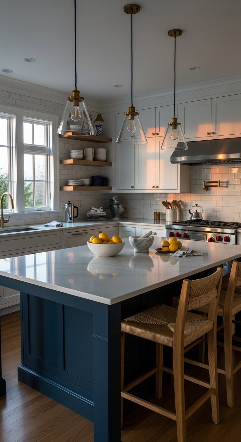 striking navy blue island accent