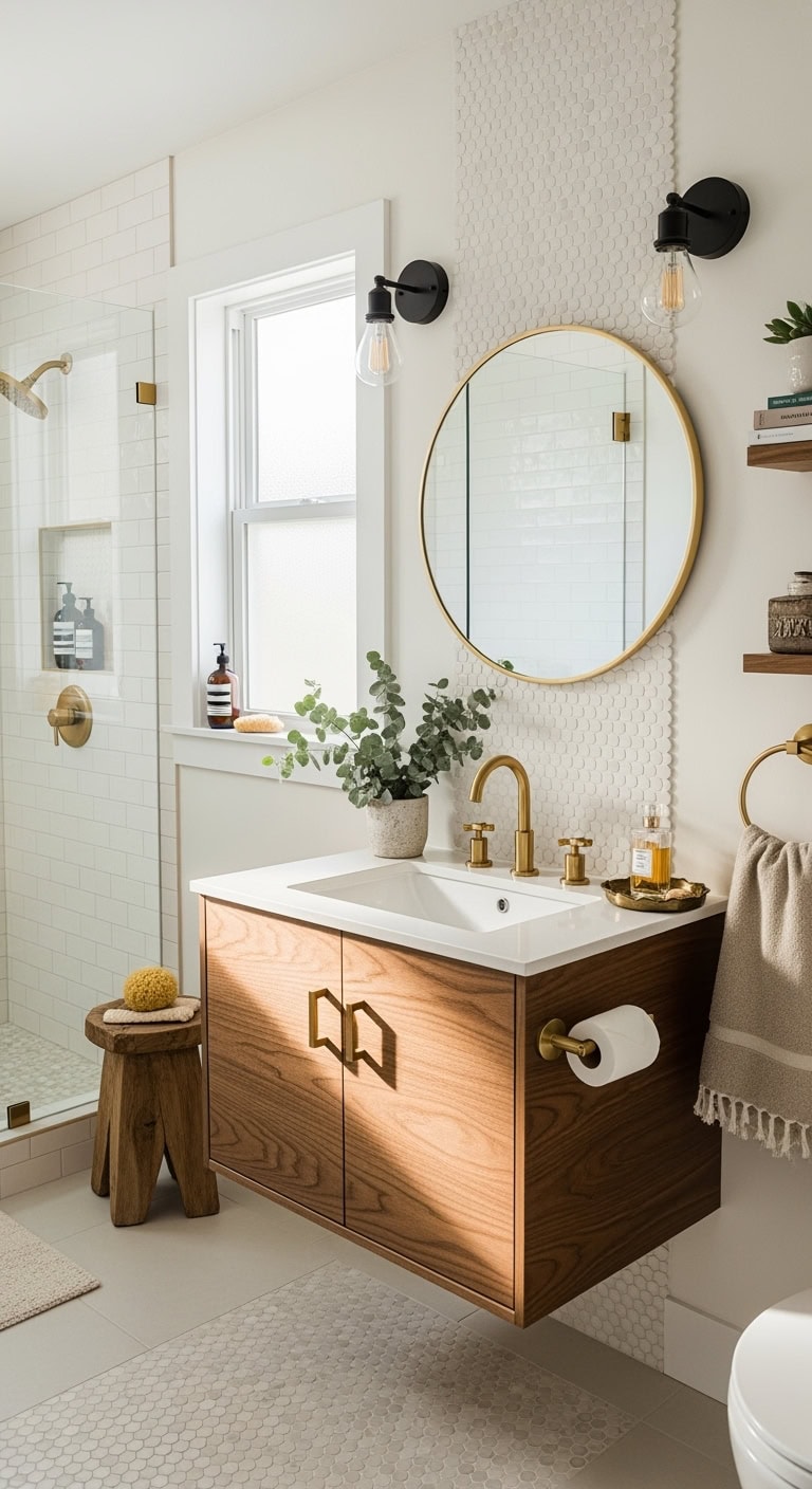 stylish textural accent boutique bathroom