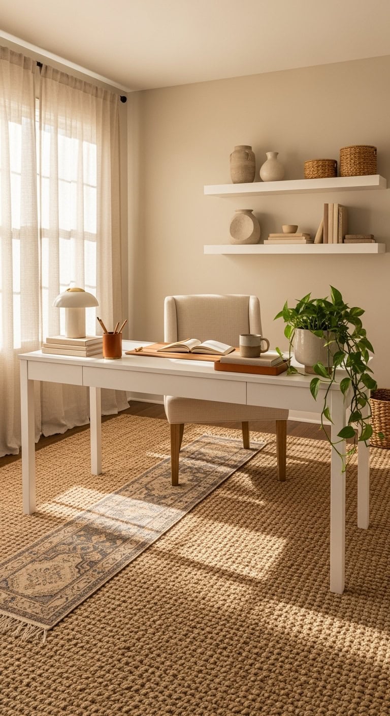 grounded warm textured calming workspace