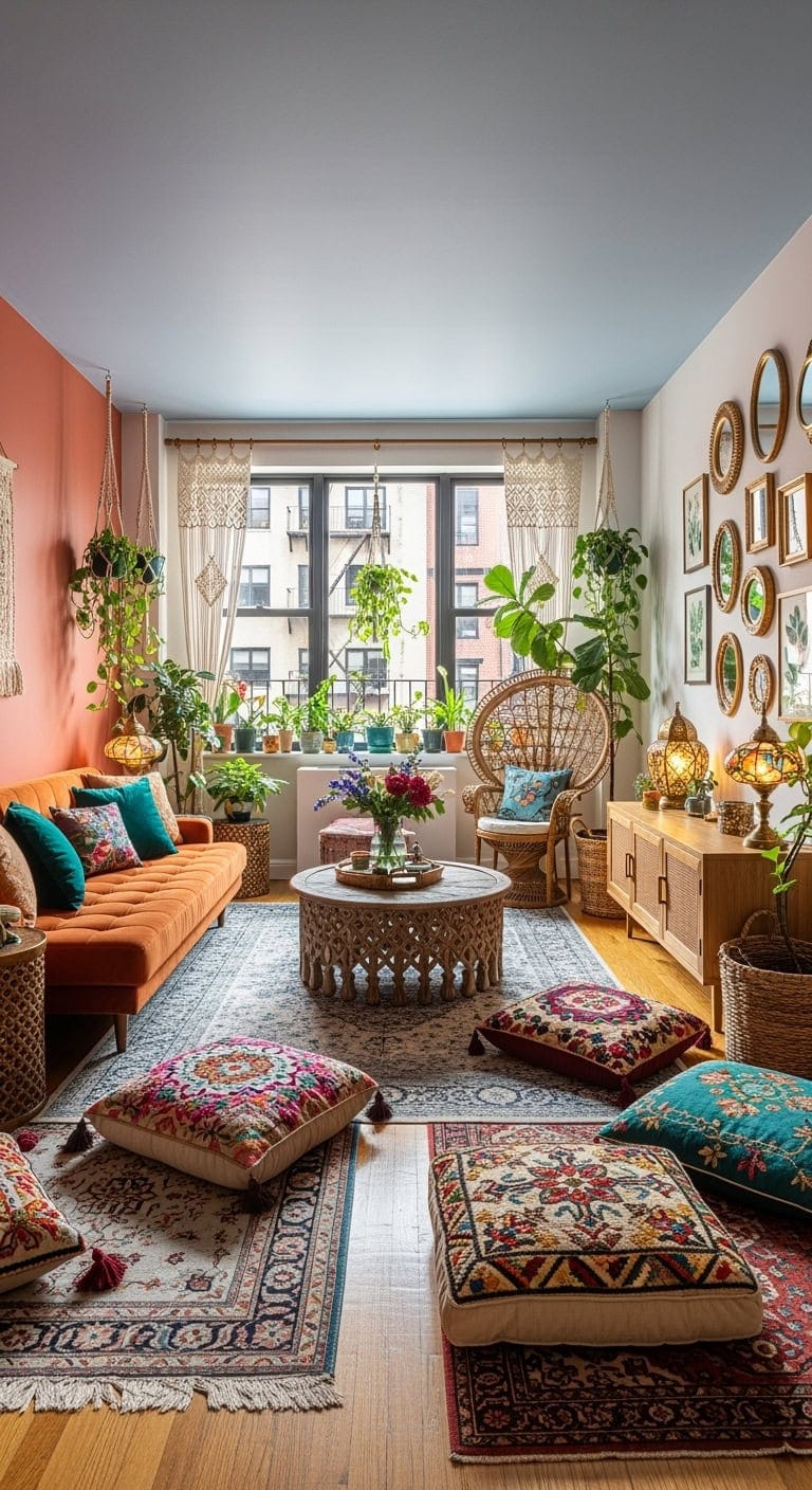 eclectic layered boho living