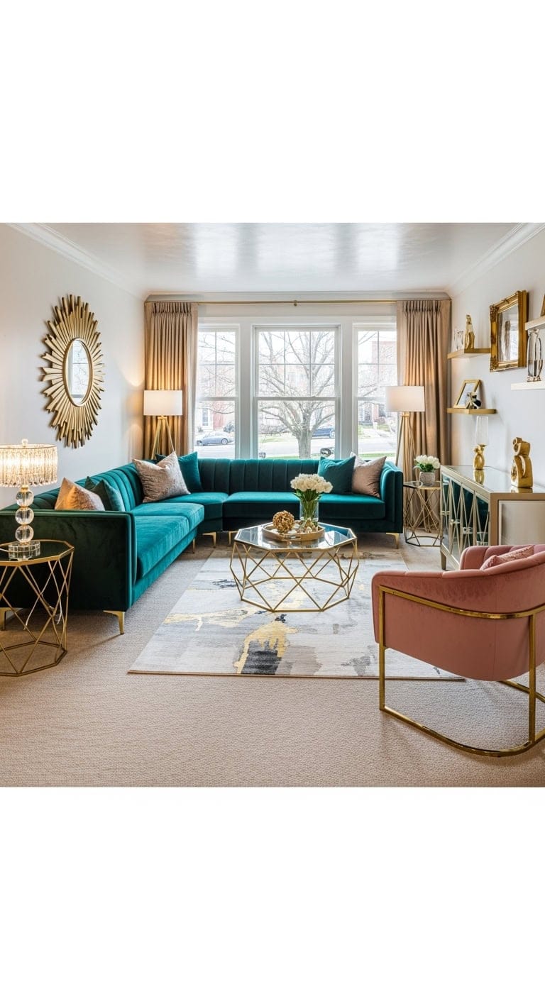 metallic velvet luxe livingroom