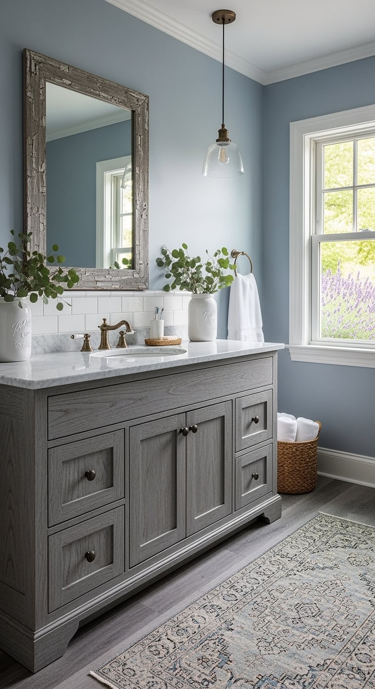 distressed gray cabinets cornflower