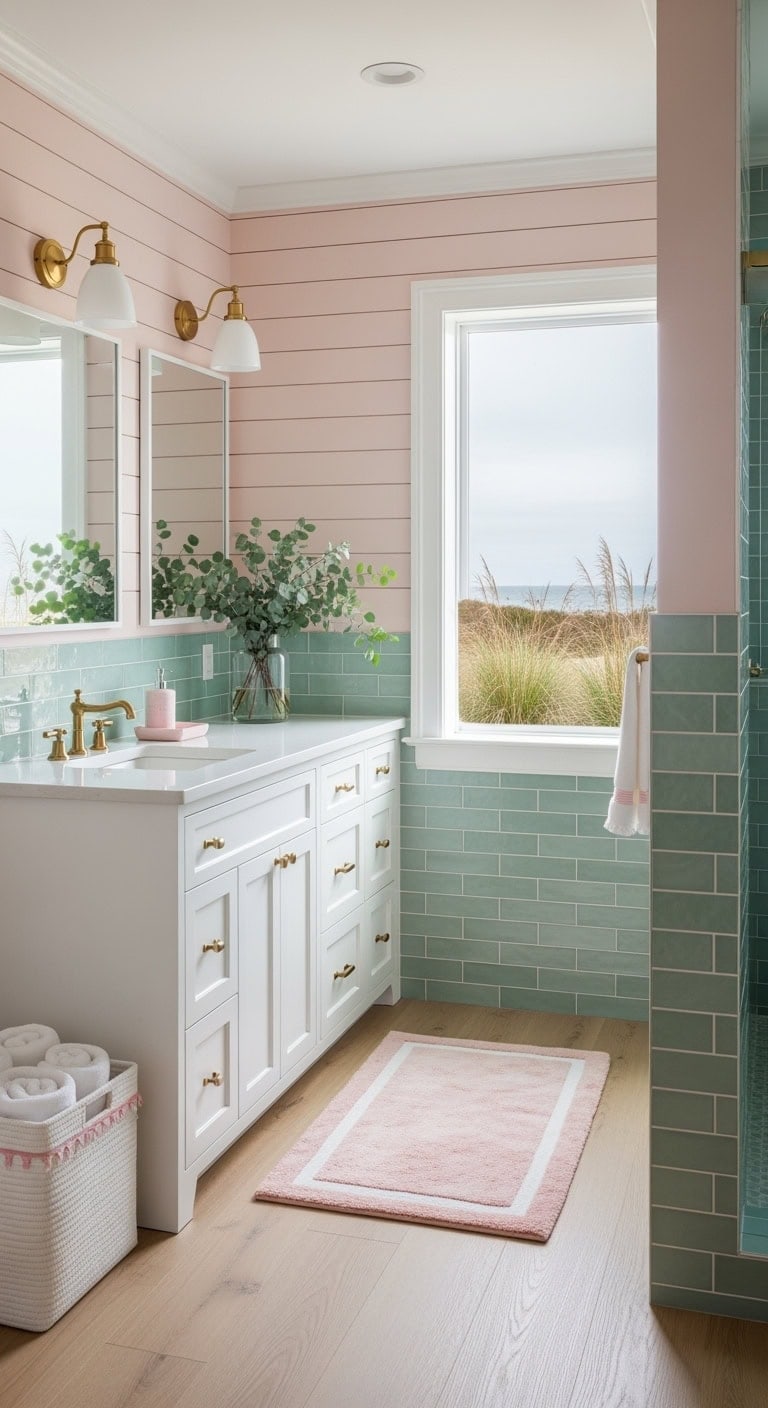 shell pink shiplap seafoam tiles
