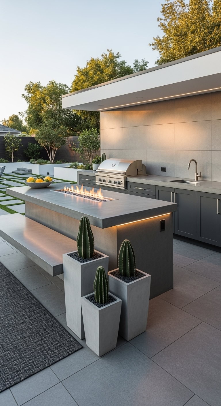 minimalist concrete outdoor kitchen