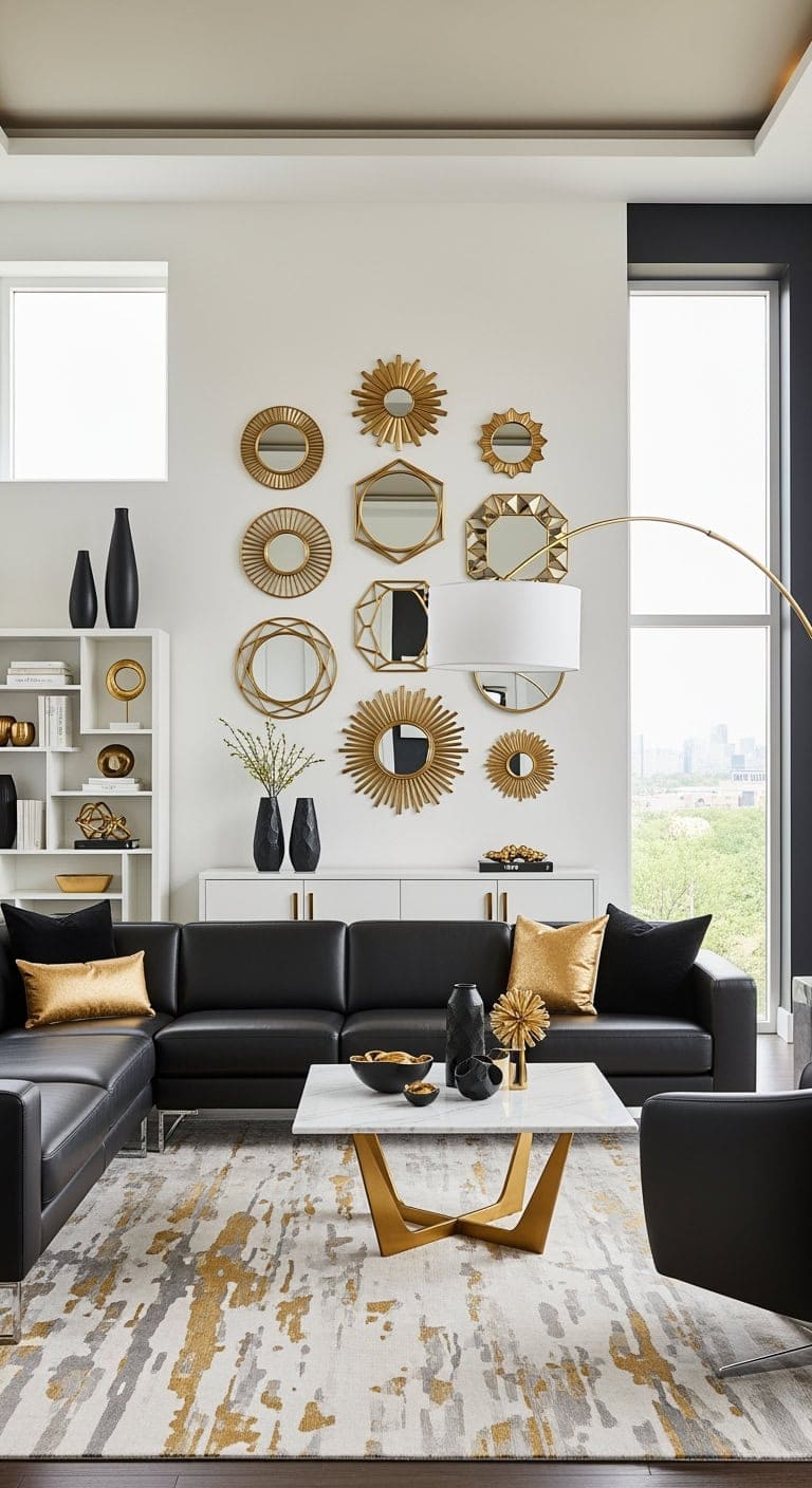 black leather gold mirrors