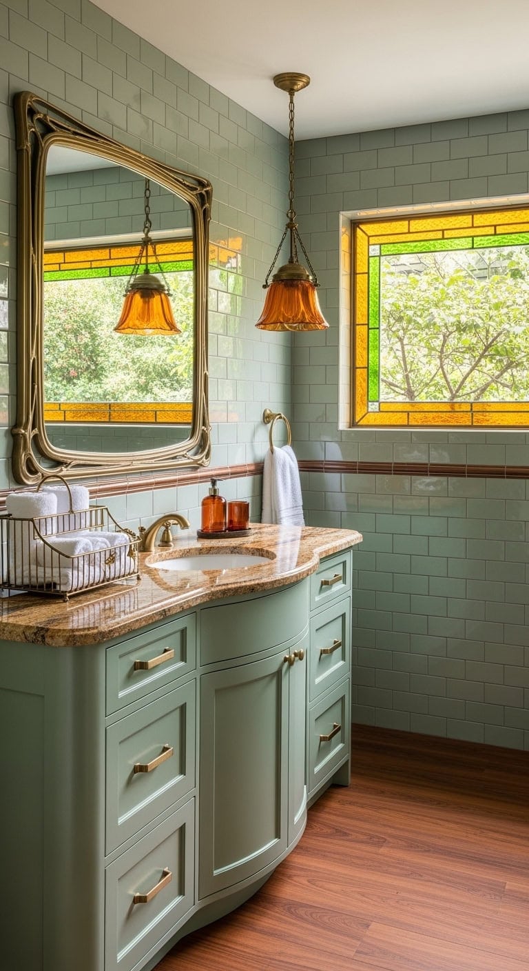 amber pistachio art nouveau bathroom