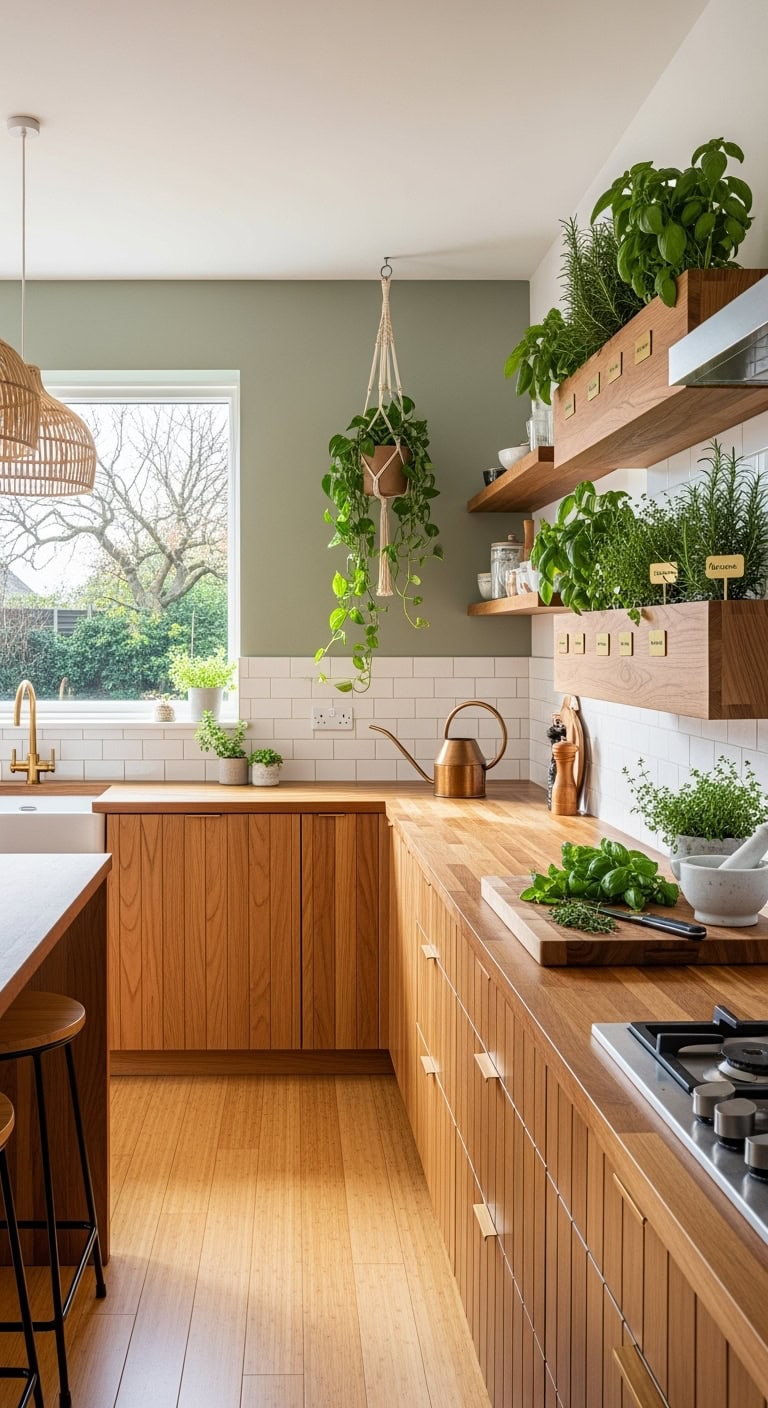 teak backed indoor herb kitchen