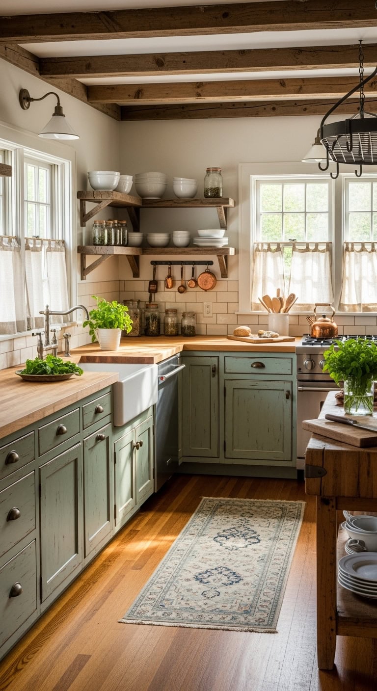 cozy rustic mint kitchen