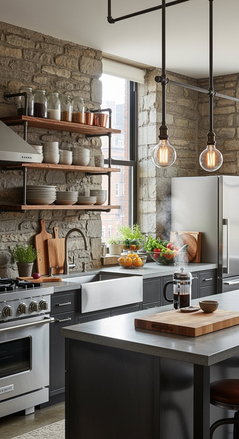 sleek industrial modern farmhouse kitchen