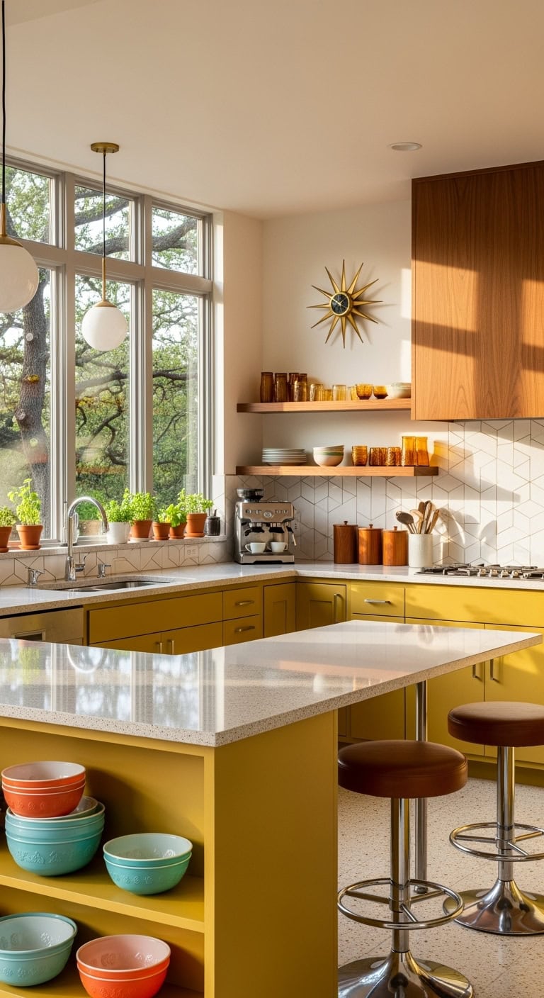 mustard cabinets midcentury style