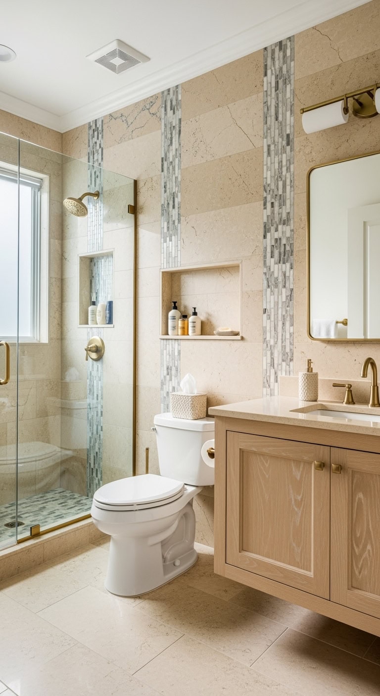 luxurious beige marble accent bathroom