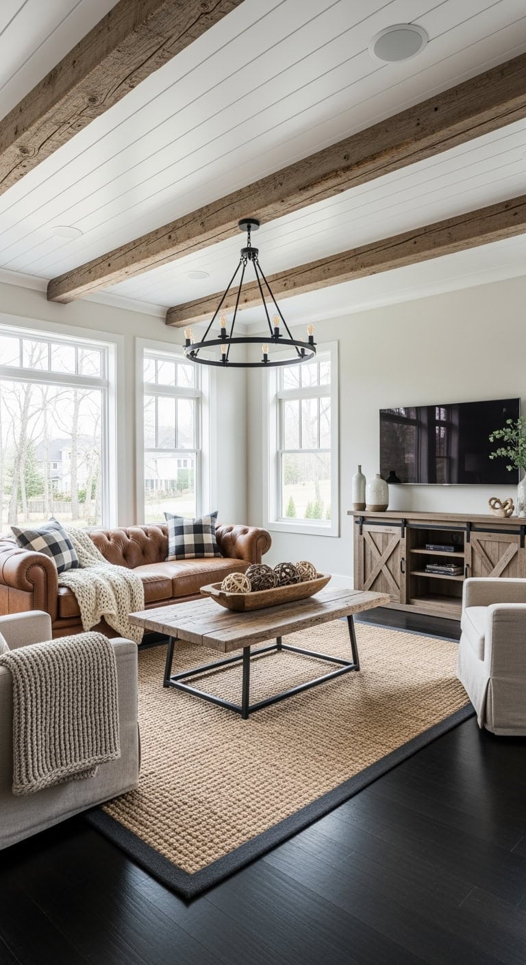 reclaimed beams black floors