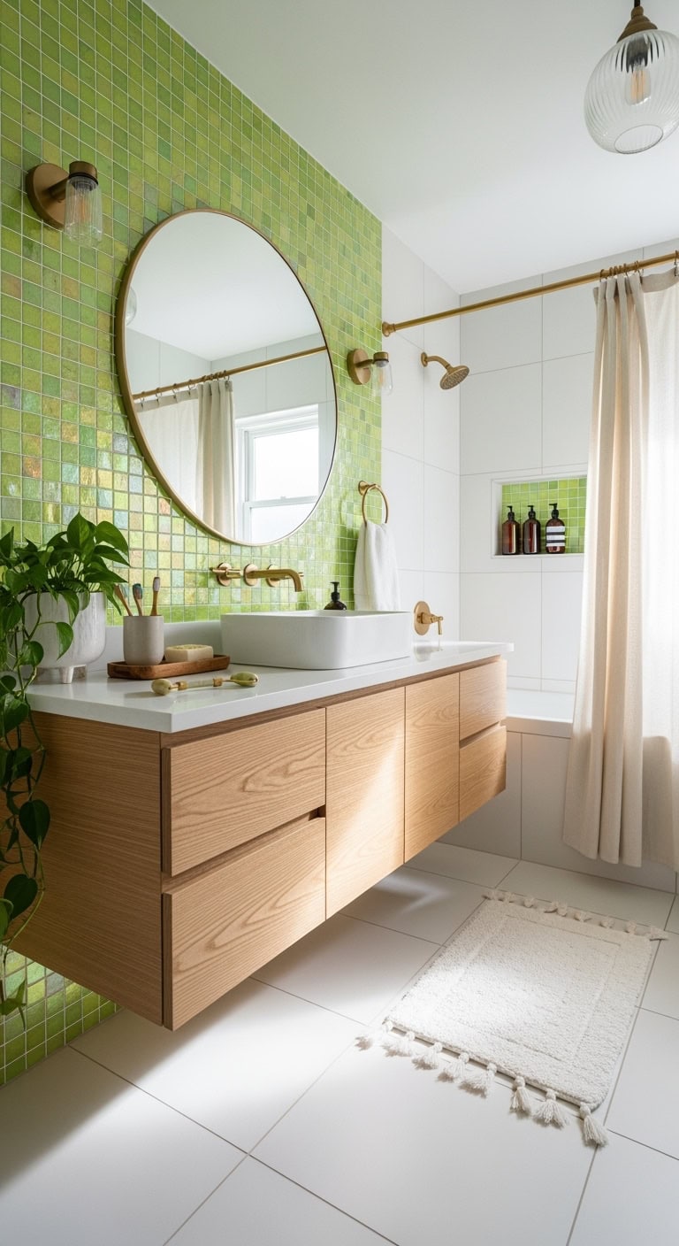shimmering lime green mosaic bathroom oasis