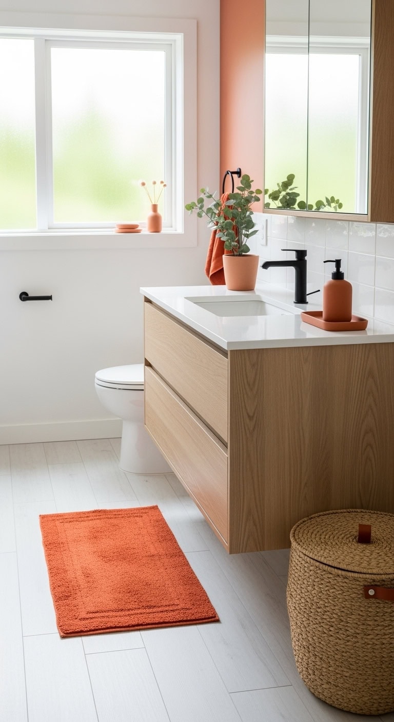 burnt orange scandinavian minimalist bathroom